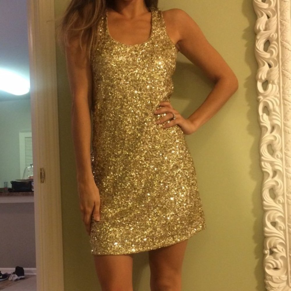 Alice and Olivia Gold Sequin Mini Dress XS
